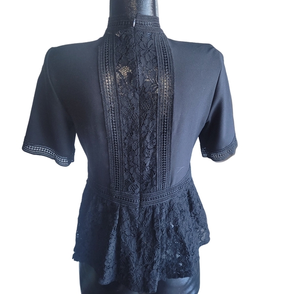 Zara Black Lace Detailed Short Sleeve Top with Peplum Hemline S - Picture 6 of 7